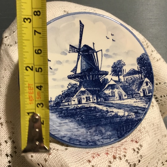 Vintage Delft Blue Handpainted 3” Wall Plate Detailed Windmill Scene - Picture 4 of 5